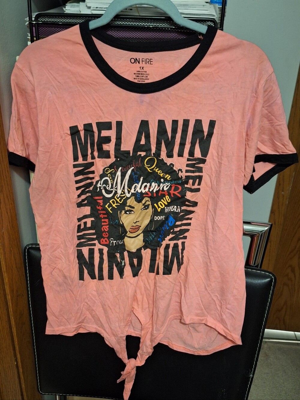 On Fire Women's Pink 'Melanin' Graphic Tie-Front Tee